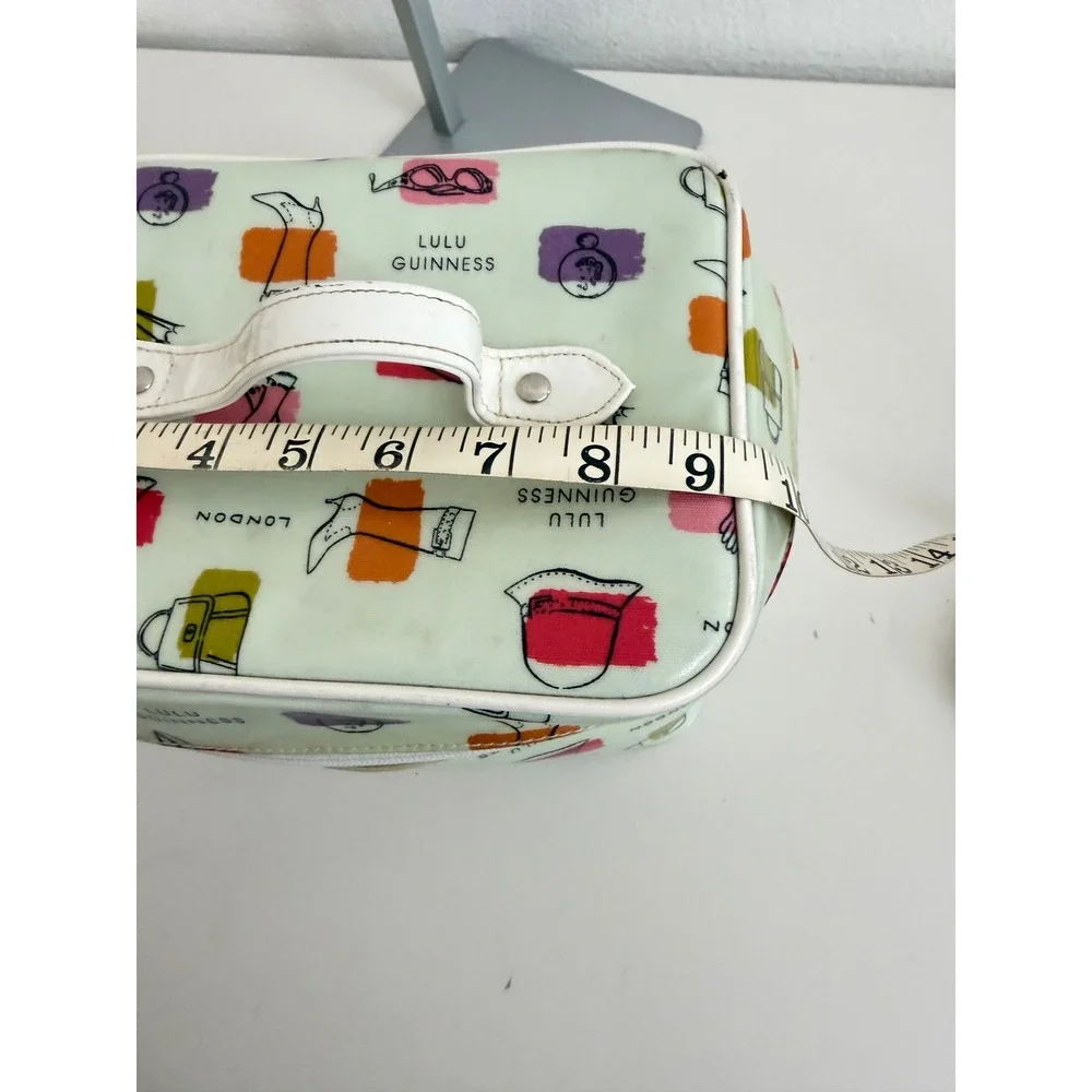 Lulu Guinness London Vanity Case Novelty Fashion Print Makeup Bag Green PVC